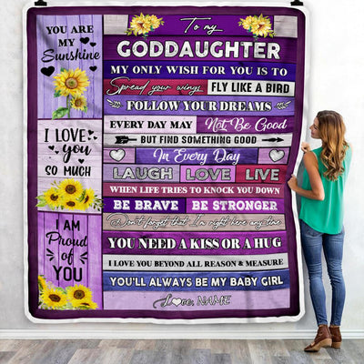 Personalized To My Bonus Daughter Blanket From Stepmother Wood Laugh Love Live Sunflower Stepdaughter Birthday Christmas Customized Bed Fleece Throw Blanket | teecentury