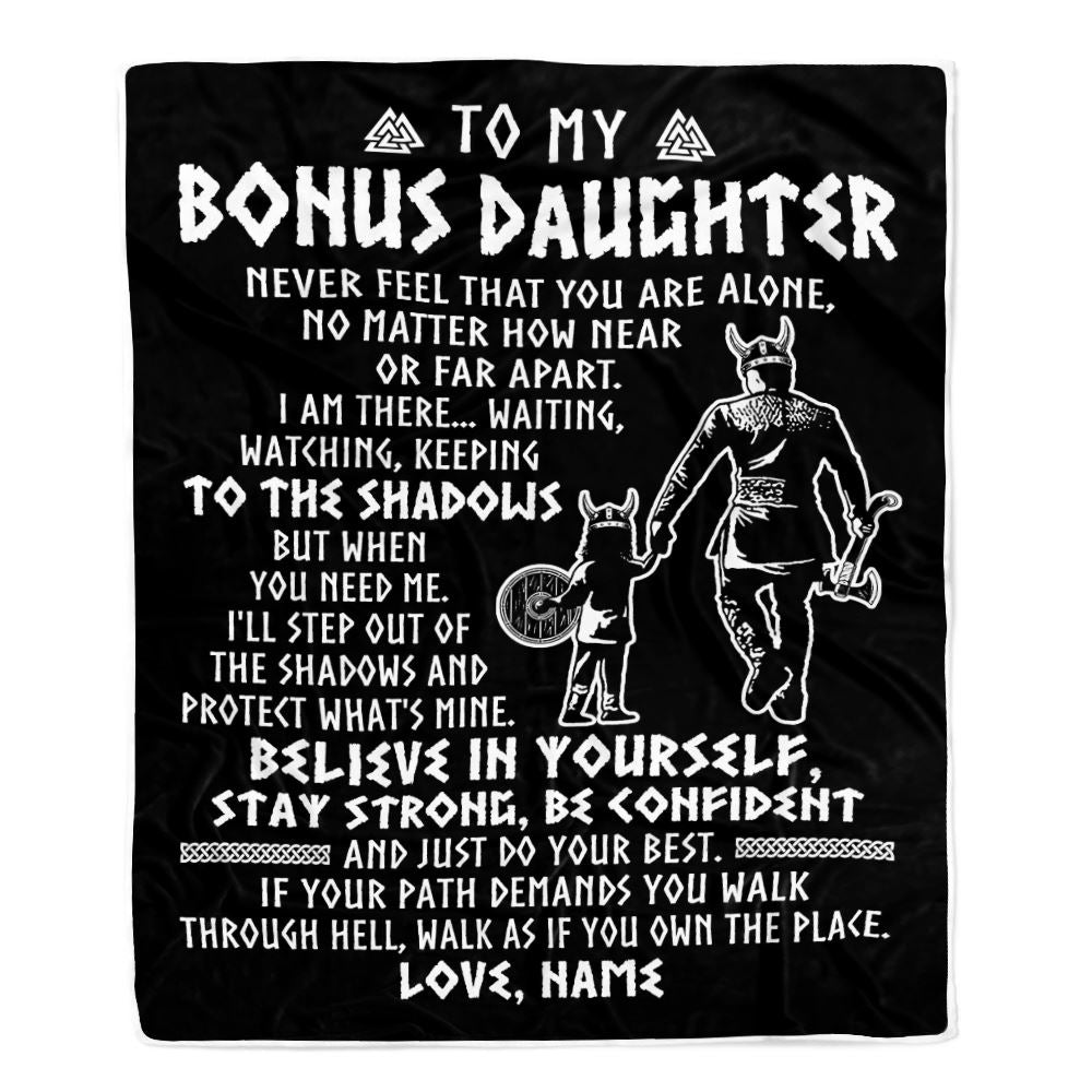 Personalized To My Bonus Daughter Blanket Viking Never Feel You Are Alone Scandinavian Runes Viking Stepdaughter Christmas Customized Bed Fleece Blanket | teecentury