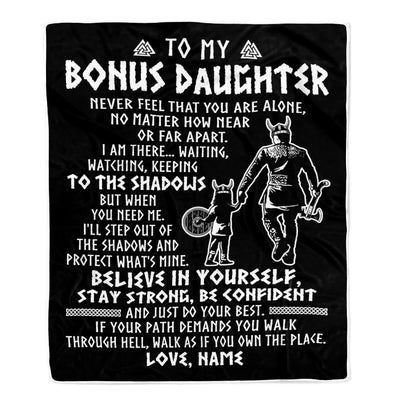 Personalized To My Bonus Daughter Blanket Viking Never Feel You Are Alone Scandinavian Runes Viking Stepdaughter Christmas Customized Bed Fleece Blanket | teecentury