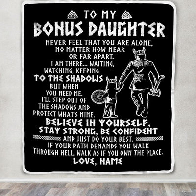 Personalized To My Bonus Daughter Blanket Viking Never Feel You Are Alone Scandinavian Runes Viking Stepdaughter Christmas Customized Bed Fleece Blanket | teecentury