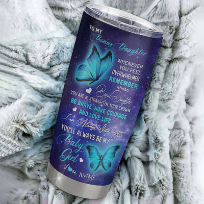 Personalized To My Bonus Daughter From Stepmother Stainless Steel Tumbler Cup Butterfly I Love You To The Moon Stepdaughter Birthday Graduation Christmas Travel Mug | teecentury