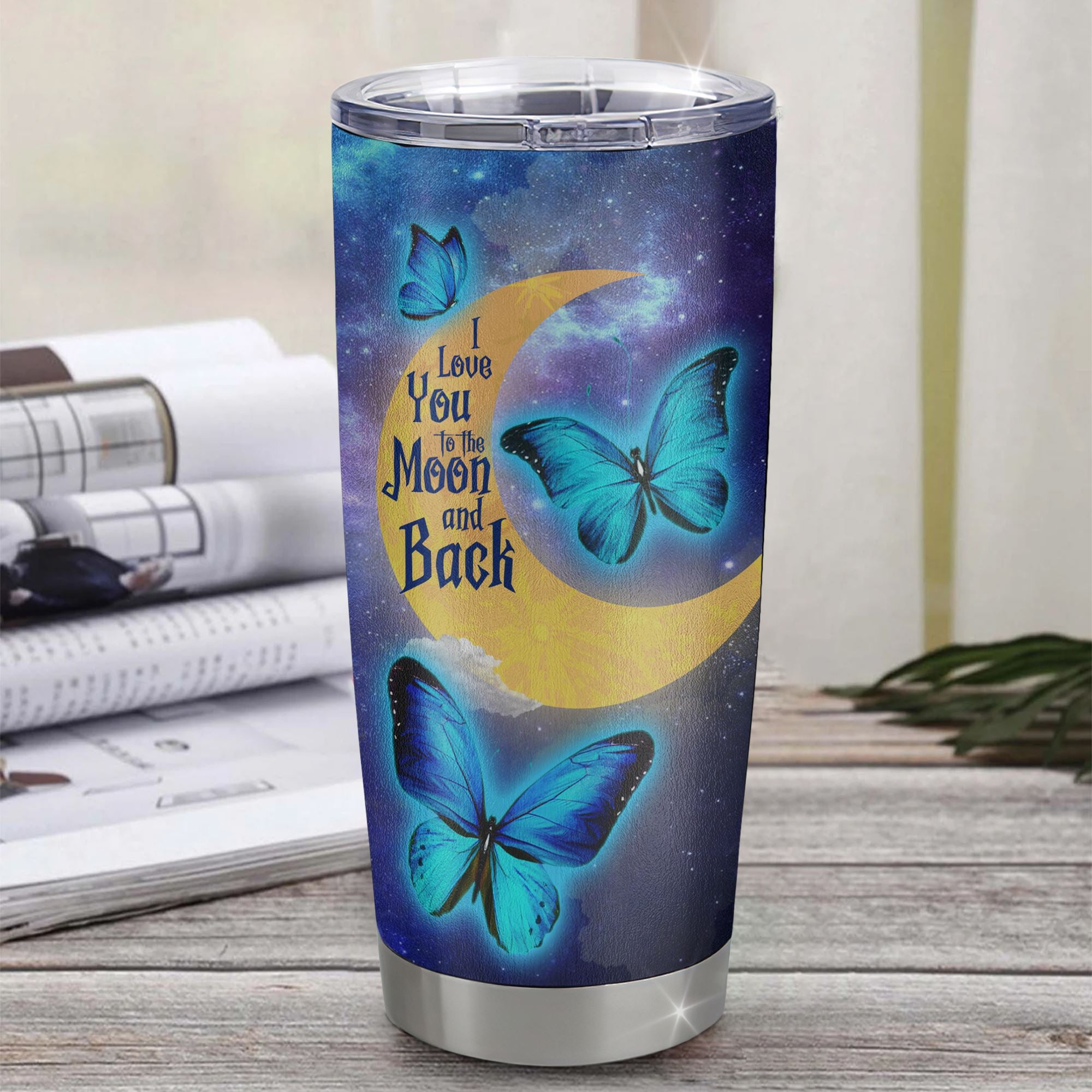 Personalized To My Bonus Daughter From Stepmother Stainless Steel Tumbler Cup Butterfly I Love You To The Moon Stepdaughter Birthday Graduation Christmas Travel Mug | teecentury