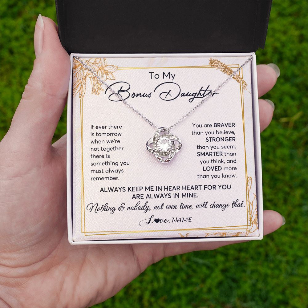 Love Knot Necklace | Personalized To My Bonus Daughter Necklace From Step Mom Always Keep Me In Your Heart Step Daughter Birthday Christmas Customized Gift Box Message Card | teecentury