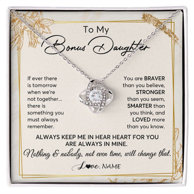 Love Knot Necklace | Personalized To My Bonus Daughter Necklace From Step Mom Always Keep Me In Your Heart Step Daughter Birthday Christmas Customized Gift Box Message Card | teecentury