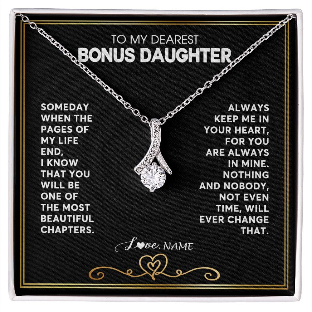 Alluring Beauty Necklace | Personalized To My Bonus Daughter Necklace From Step Mother When The Pages Of My Life End Stepdaughter Birthday Christmas Customized Gift Box Message Card | teecentury