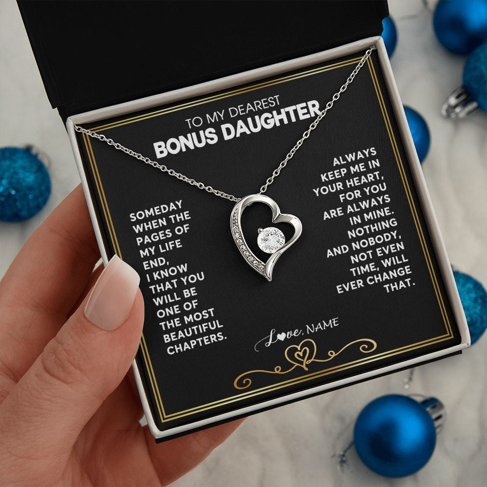 Forever Love Necklace | Personalized To My Bonus Daughter Necklace From Step Mother When The Pages Of My Life End Stepdaughter Birthday Christmas Customized Gift Box Message Card | teecentury