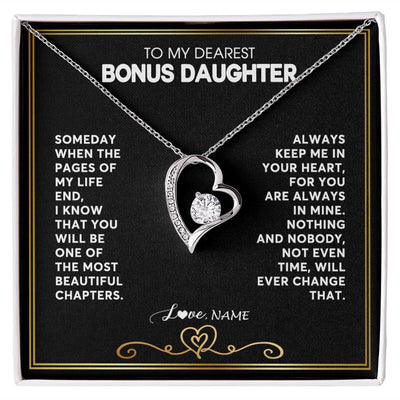 Forever Love Necklace | Personalized To My Bonus Daughter Necklace From Step Mother When The Pages Of My Life End Stepdaughter Birthday Christmas Customized Gift Box Message Card | teecentury