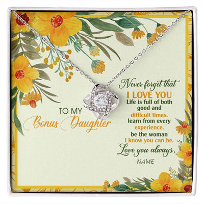 Love Knot Necklace | Personalized To My Bonus Daughter Necklace From Stepmom Flower Never Forget That I Love You Stepdaughter Birthday Christmas Customized Gift Box Message Card | teecentury