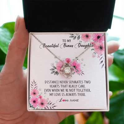 Love Knot Necklace | Personalized To My Bonus Daughter Necklace From Stepmom My Love Is Always There Stepdaughter Birthday Graduation Christmas Customized Gift Box Message Card | teecentury