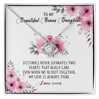 Love Knot Necklace | Personalized To My Bonus Daughter Necklace From Stepmom My Love Is Always There Stepdaughter Birthday Graduation Christmas Customized Gift Box Message Card | teecentury