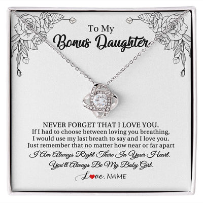 Love Knot Necklace | Personalized To My Bonus Daughter Necklace From Stepmom Never Forget That I Love You Step Daughter Birthday Christmas Customized Gift Box Message Card | teecentury