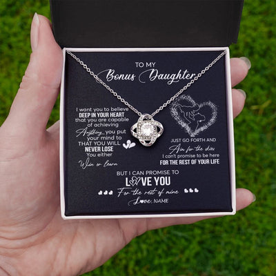 Love Knot Necklace | Personalized To My Bonus Daughter Necklace From Stepmom Promise To Love You Stepdaughter Birthday Christmas Pendant Customized Gift Box Message Card | teecentury