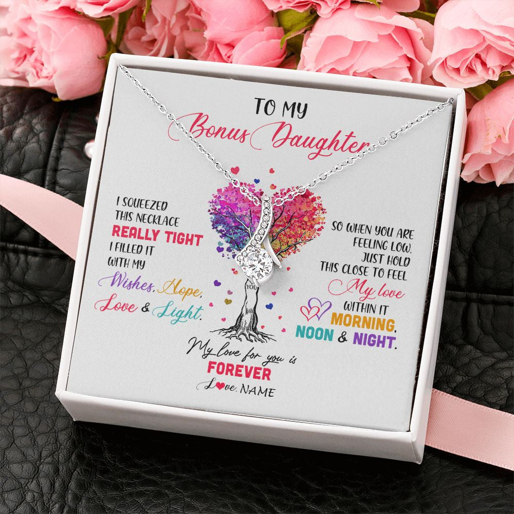 Alluring Beauty Necklace | Personalized To My Bonus Daughter Necklace From Stepmom Stepdad I Squeezed This Necklace Stepdaughter Birthday Christmas Customized Gift Box Message Card | teecentury