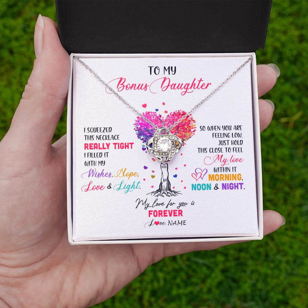 Love Knot Necklace | Personalized To My Bonus Daughter Necklace From Stepmom Stepdad I Squeezed This Necklace Stepdaughter Birthday Christmas Customized Gift Box Message Card | teecentury