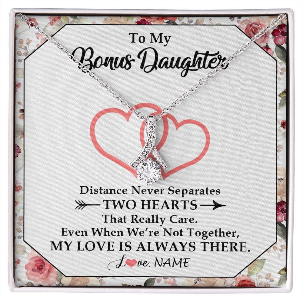Alluring Beauty Necklace | Personalized To My Bonus Daughter Necklace From Stepmom Two Hearts Together Stepdaughter Birthday Christmas Customized Gift Box Message Card | teecentury