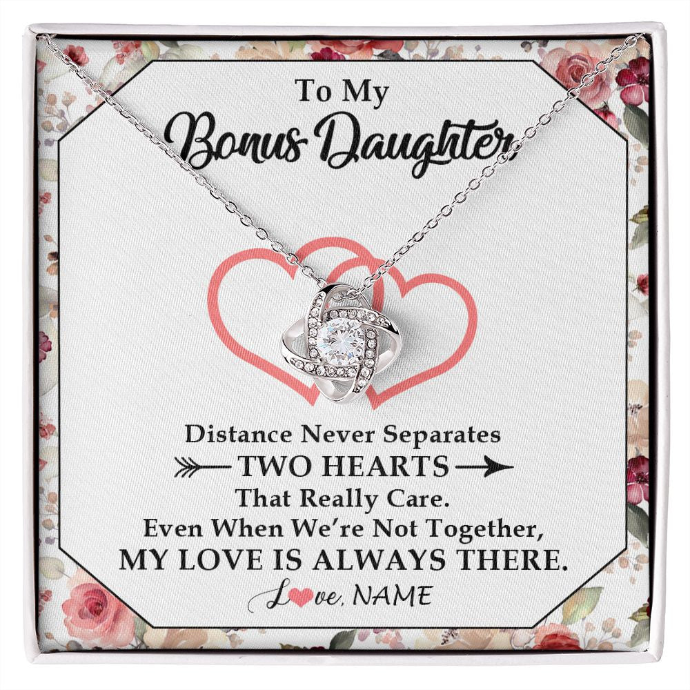 Love Knot Necklace | Personalized To My Bonus Daughter Necklace From Stepmom Two Hearts Together Stepdaughter Birthday Christmas Customized Gift Box Message Card | teecentury