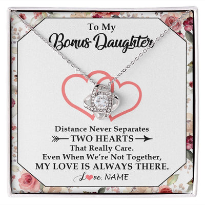 Love Knot Necklace | Personalized To My Bonus Daughter Necklace From Stepmom Two Hearts Together Stepdaughter Birthday Christmas Customized Gift Box Message Card | teecentury