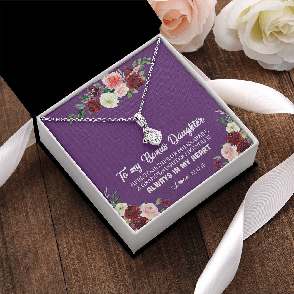 Alluring Beauty Necklace | Personalized To My Bonus Daughter Necklace From Stepmom You Is Always In My Heart Stepdaughter Birthday Christmas Customized Gift Box Message Card | teecentury
