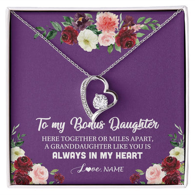 Forever Love Necklace | Personalized To My Bonus Daughter Necklace From Stepmom You Is Always In My Heart Stepdaughter Birthday Christmas Customized Gift Box Message Card | teecentury