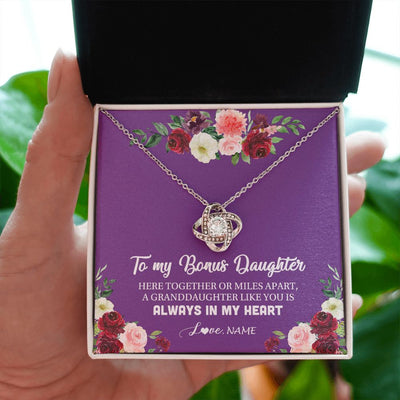 Love Knot Necklace | Personalized To My Bonus Daughter Necklace From Stepmom You Is Always In My Heart Stepdaughter Birthday Christmas Customized Gift Box Message Card | teecentury