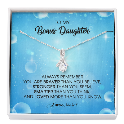 Alluring Beauty Necklace | Personalized To My Bonus Daughter Necklace From Stepmother Always Remember You Are Braver Stepdaughter Jewelry Birthday Christmas Customized Message Card | teecentury