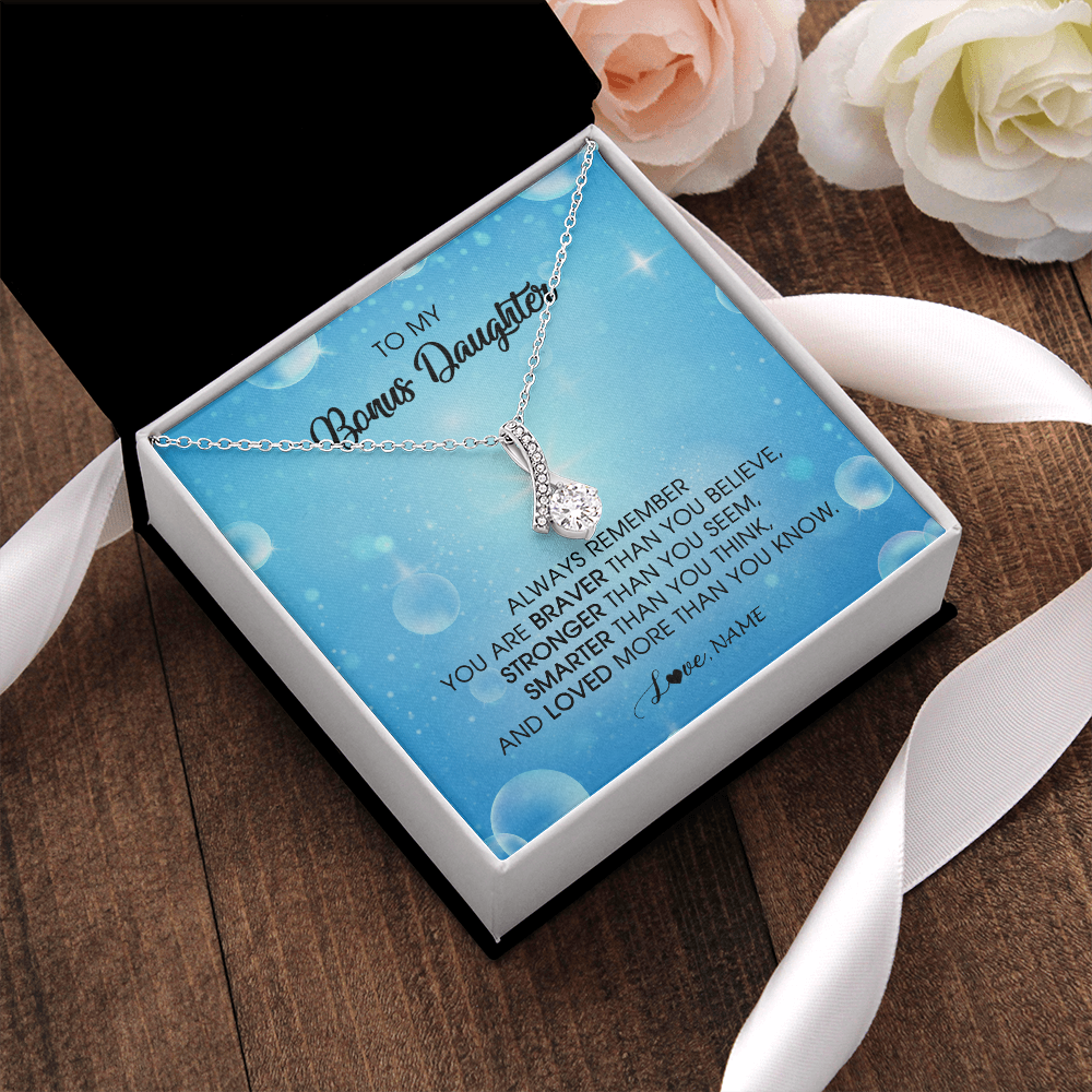 Alluring Beauty Necklace | Personalized To My Bonus Daughter Necklace From Stepmother Always Remember You Are Braver Stepdaughter Jewelry Birthday Christmas Customized Message Card | teecentury