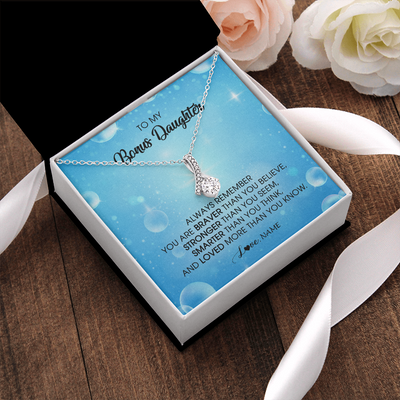 Alluring Beauty Necklace | Personalized To My Bonus Daughter Necklace From Stepmother Always Remember You Are Braver Stepdaughter Jewelry Birthday Christmas Customized Message Card | teecentury
