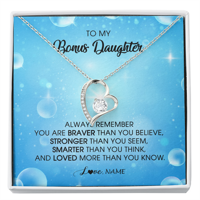 Forever Love Necklace | Personalized To My Bonus Daughter Necklace From Stepmother Always Remember You Are Braver Stepdaughter Jewelry Birthday Christmas Customized Message Card | teecentury