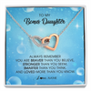 Interlocking Hearts Necklace | Personalized To My Bonus Daughter Necklace From Stepmother Always Remember You Are Braver Stepdaughter Jewelry Birthday Christmas Customized Message Card | teecentury