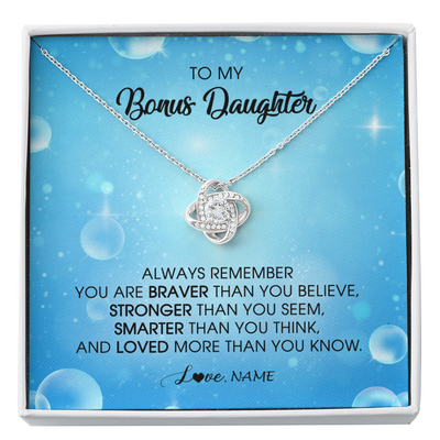 Love Knot Necklace | Personalized To My Bonus Daughter Necklace From Stepmother Always Remember You Are Braver Stepdaughter Jewelry Birthday Christmas Customized Message Card | teecentury