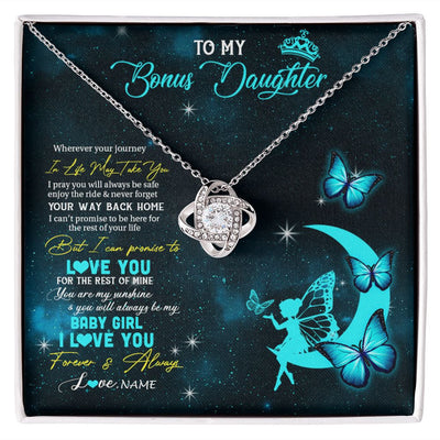 Love Knot Necklace | Personalized To My Bonus Daughter Necklace From Stepmother Fairy Silhouette Fantasy Moon Stepdaughter Birthday Christmas Customized Gift Box Message Card | teecentury