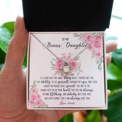 Love Knot Necklace | Personalized To My Bonus Daughter Necklace From Stepmother I Will Always Love You Stepdaughter Birthday Christmas Jewelry Customized Gift Box Message Card | teecentury