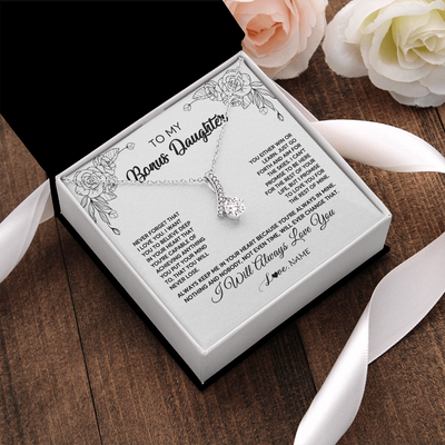 Alluring Beauty Necklace | Personalized To My Bonus Daughter Necklace From Stepmother Never Forget That I Love You Step Daughter Birthday Christmas Customized Gift Box Message Card | teecentury