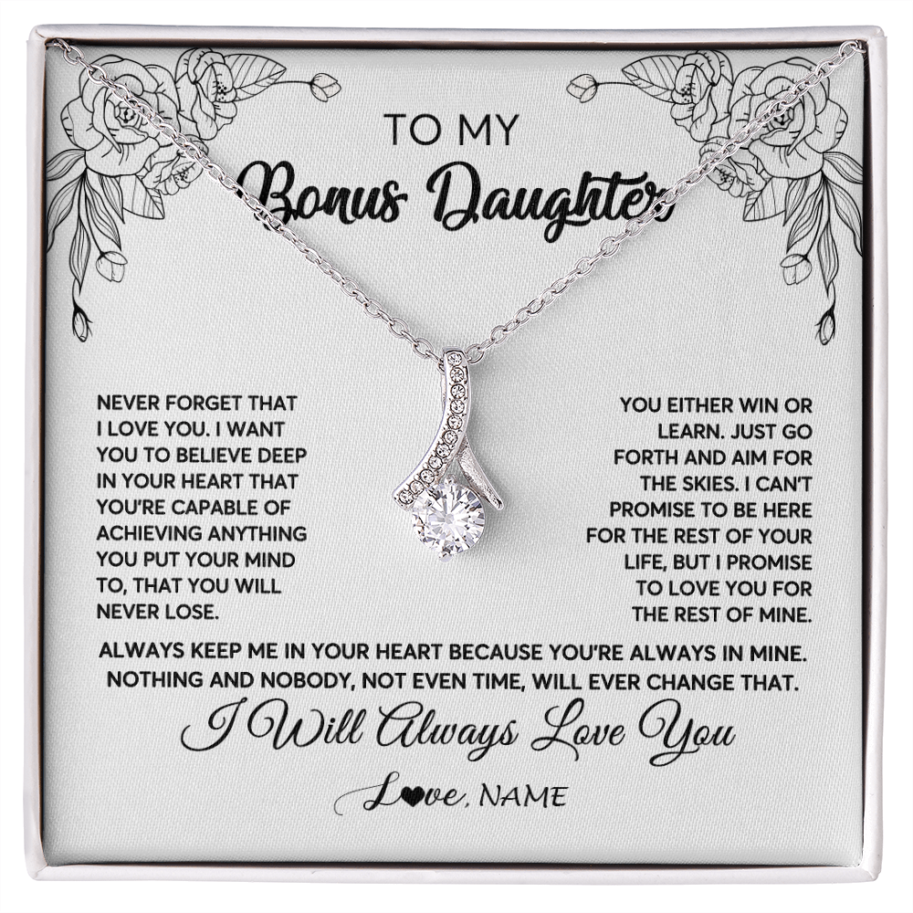 Alluring Beauty Necklace | Personalized To My Bonus Daughter Necklace From Stepmother Never Forget That I Love You Step Daughter Birthday Christmas Customized Gift Box Message Card | teecentury