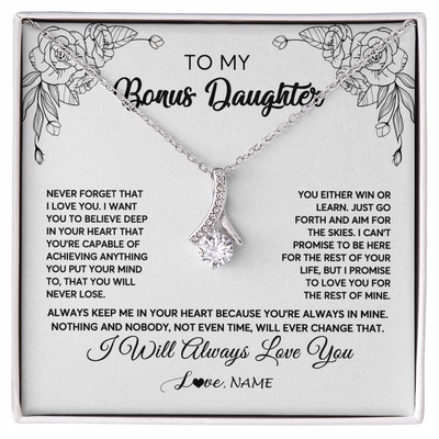 Alluring Beauty Necklace | Personalized To My Bonus Daughter Necklace From Stepmother Never Forget That I Love You Step Daughter Birthday Christmas Customized Gift Box Message Card | teecentury