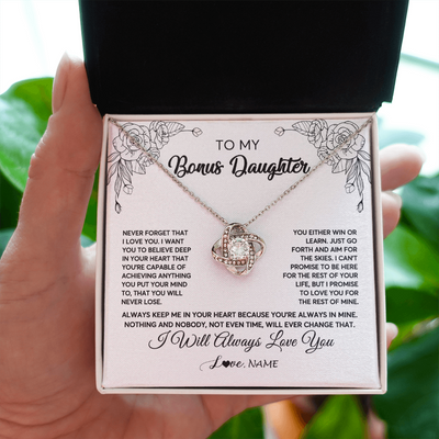 Love Knot Necklace | Personalized To My Bonus Daughter Necklace From Stepmother Never Forget That I Love You Step Daughter Birthday Christmas Customized Gift Box Message Card | teecentury