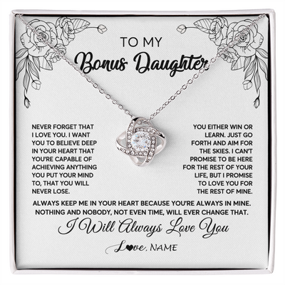 Love Knot Necklace | Personalized To My Bonus Daughter Necklace From Stepmother Never Forget That I Love You Step Daughter Birthday Christmas Customized Gift Box Message Card | teecentury