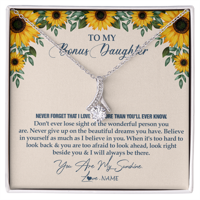 Alluring Beauty Necklace | Personalized To My Bonus Daughter Necklace From Stepmother Stepdad Sunflower You Are My Sunshine Stepdaughter Jewelry Birthday Customized Gift Box Message Card | teecentury