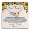 Interlocking Hearts Necklace | Personalized To My Bonus Daughter Necklace From Stepmother Stepdad Sunflower You Are My Sunshine Stepdaughter Jewelry Birthday Customized Gift Box Message Card | teecentury