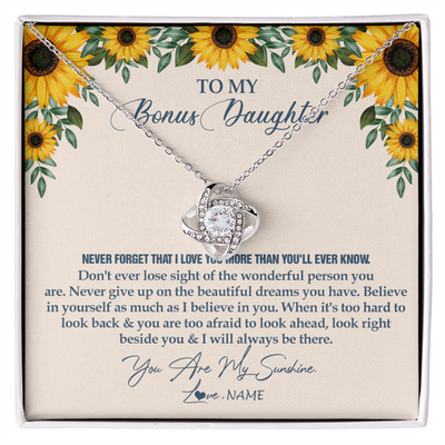 Love Knot Necklace | Personalized To My Bonus Daughter Necklace From Stepmother Stepdad Sunflower You Are My Sunshine Stepdaughter Jewelry Birthday Customized Gift Box Message Card | teecentury