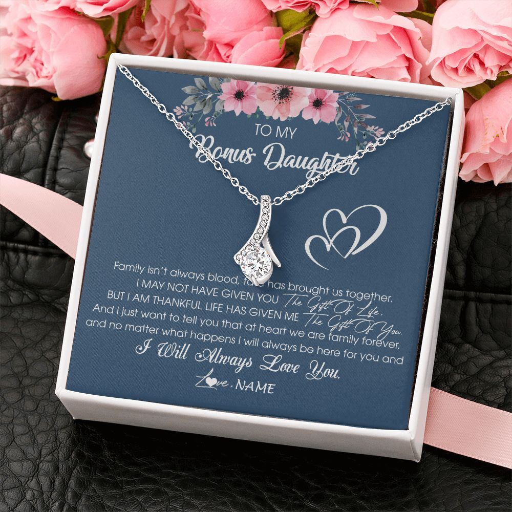 Alluring Beauty Necklace | Personalized To My Bonus Daughter Necklace From Stepmother Stepfather I Will Always Love You Stepdaughter Jewelry Birthday Christmas Customized Message Card | teecentury