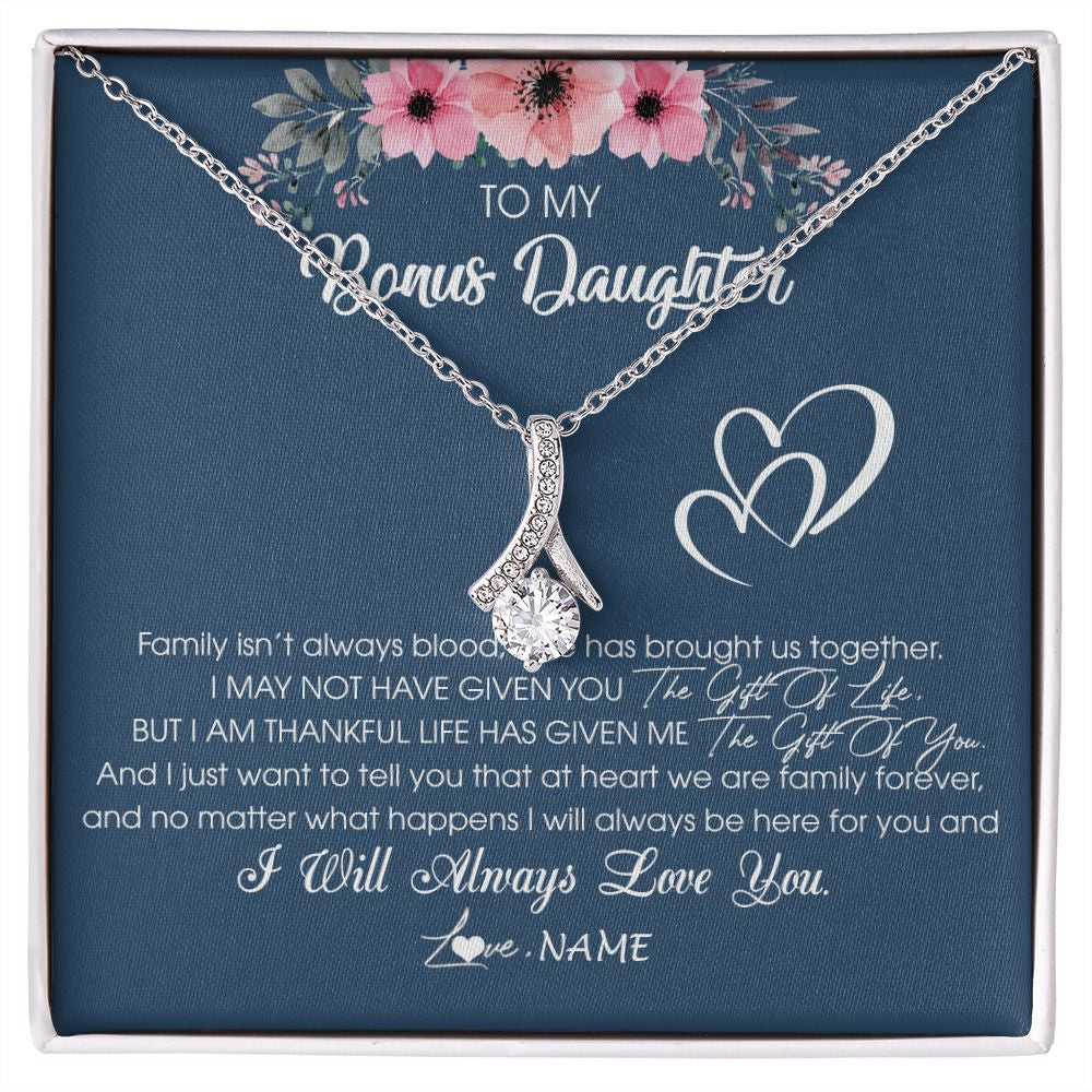 Alluring Beauty Necklace | Personalized To My Bonus Daughter Necklace From Stepmother Stepfather I Will Always Love You Stepdaughter Jewelry Birthday Christmas Customized Message Card | teecentury