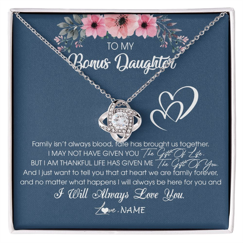 Love Knot Necklace | Personalized To My Bonus Daughter Necklace From Stepmother Stepfather I Will Always Love You Stepdaughter Jewelry Birthday Christmas Customized Message Card | teecentury