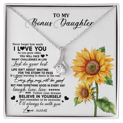 Alluring Beauty Necklace | Personalized To My Bonus Daughter Necklace From Stepmother Sunflower Wood Laugh Love Live Stepdaughter Birthday Christmas Customized Gift Box Message Card | teecentury