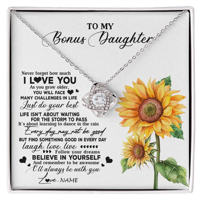 Love Knot Necklace | Personalized To My Bonus Daughter Necklace From Stepmother Sunflower Wood Laugh Love Live Stepdaughter Birthday Christmas Customized Gift Box Message Card | teecentury
