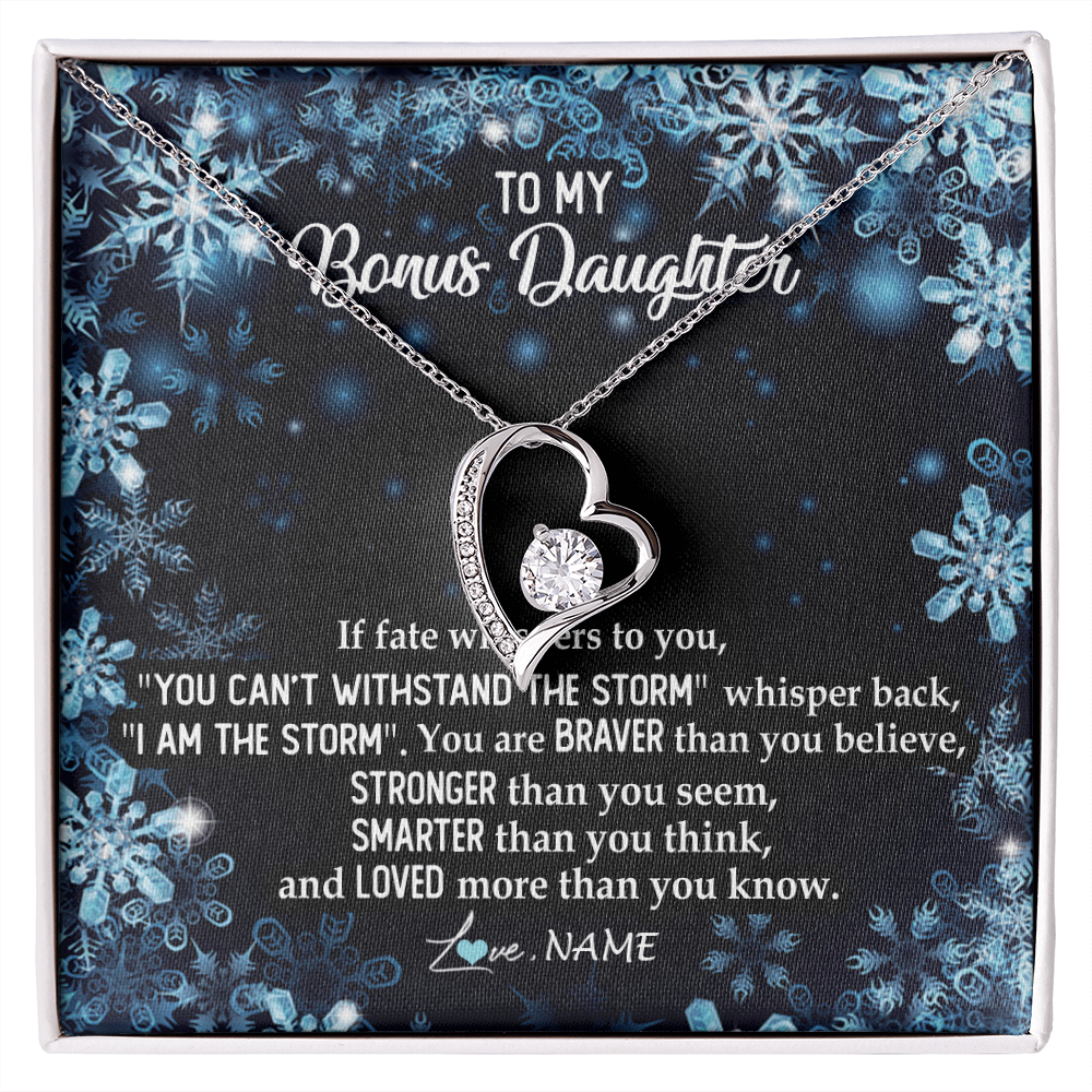 Forever Love Necklace | Personalized To My Bonus Daughter Necklace From Stepmother Whisper Back I Am The Storm Stepdaughter Jewelry Birthday Christmas Customized Message Card | teecentury