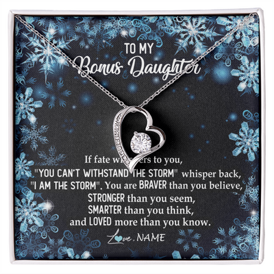 Forever Love Necklace | Personalized To My Bonus Daughter Necklace From Stepmother Whisper Back I Am The Storm Stepdaughter Jewelry Birthday Christmas Customized Message Card | teecentury