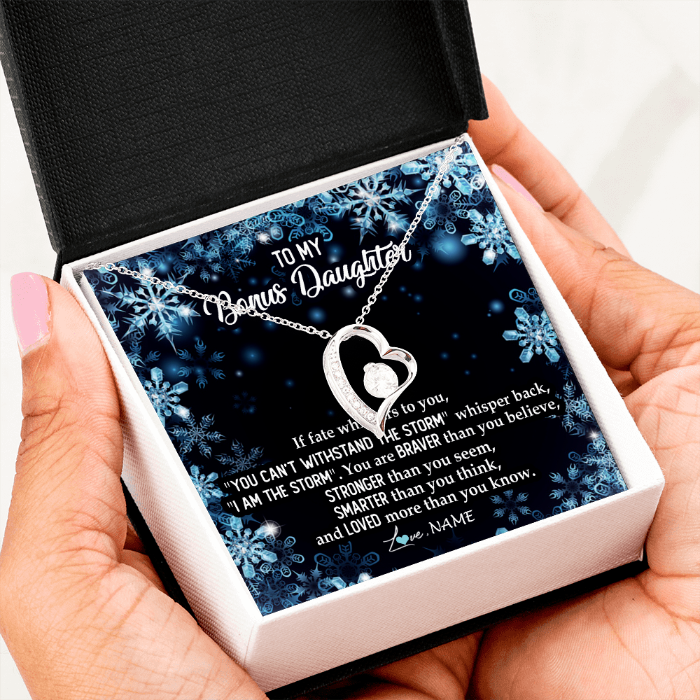 Forever Love Necklace | Personalized To My Bonus Daughter Necklace From Stepmother Whisper Back I Am The Storm Stepdaughter Jewelry Birthday Christmas Customized Message Card | teecentury