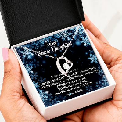 Forever Love Necklace | Personalized To My Bonus Daughter Necklace From Stepmother Whisper Back I Am The Storm Stepdaughter Jewelry Birthday Christmas Customized Message Card | teecentury