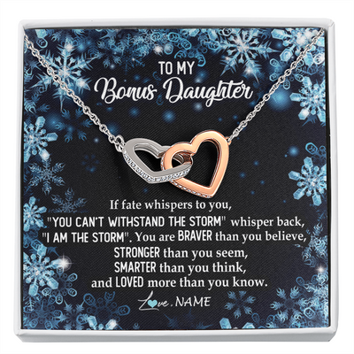 Interlocking Hearts Necklace | Personalized To My Bonus Daughter Necklace From Stepmother Whisper Back I Am The Storm Stepdaughter Jewelry Birthday Christmas Customized Message Card | teecentury